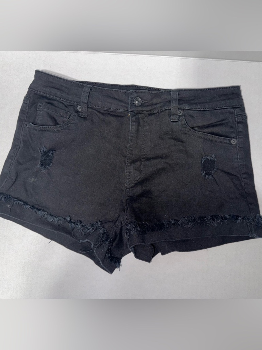 Celebrity Pink Black Distressed Denim Cutoff Shorts Size 9/29